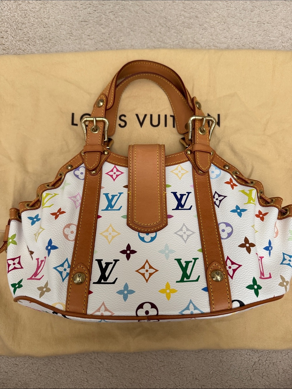 Takashi Murakami X Louis Vuitton White Monogram Multicolore Canvas Theda PM - Picture 8 of 16